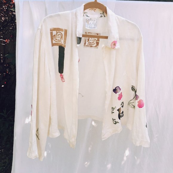 Hand printed linen shirt/jacket - Picture 1 of 7